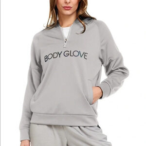 NWT Body Glove Grey Quarter Zip Scuba Logo Pullover Sweater Size Medium